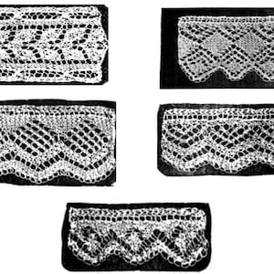 Knitted lace edgings 5 patterns in Set 4 Downloadable PDF Victorian pattern 1850s