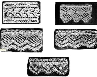 Knitted lace edgings 5 patterns in Set 4 Downloadable PDF Victorian pattern 1850s