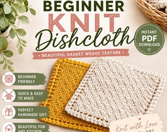Patrón de tejido para paño de cocina en PDF • Paño de cocina fácil para principiantes • Tejido tipo cesta • Descarga digital • Envoltorios de regalo incluidos