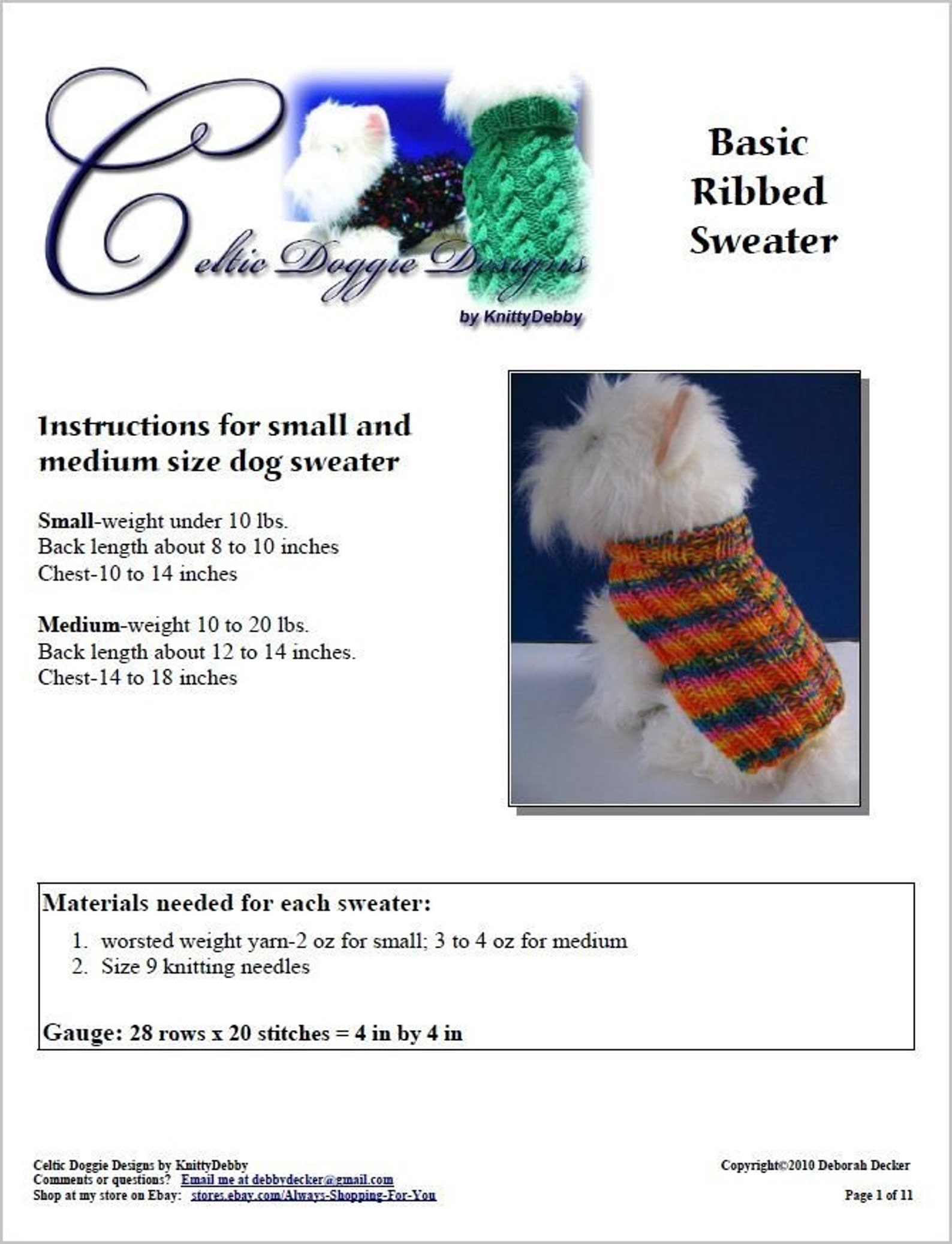 Basic Ribbed Dog Sweater Knitting Pattern Very Easy to Knit Etsy