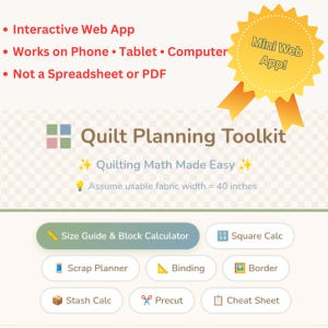 Kit di strumenti per la pianificazione di quilt / Calcolatrice per quilt per blocchi, rilegatura e tessuto / Mini app Web / Calcolatrice per quilt di scarto e tessuto pretagliato