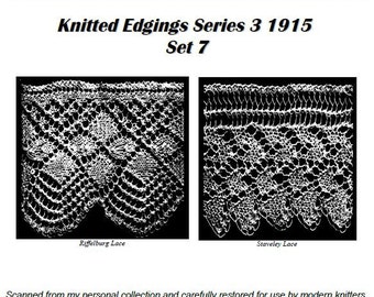 7 Knitted Lace Edgings Needlecraft Series 3 Sets 7, 8 and 9 Vintage knitting pattern circa 1905-1915