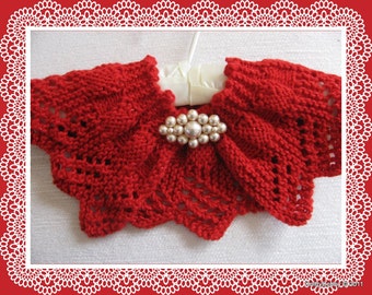 Lace Collar or Scarf knitting pattern Candy Apple Red design PDF Easy to knit