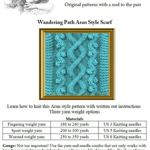 Aran Scarf Knitting pattern Wandering Path design PDF image 2