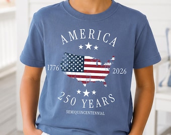 Girls America 250th Anniversary Shirt, Youth 4th of July Tee, Kids USA Semiquincentennial Top