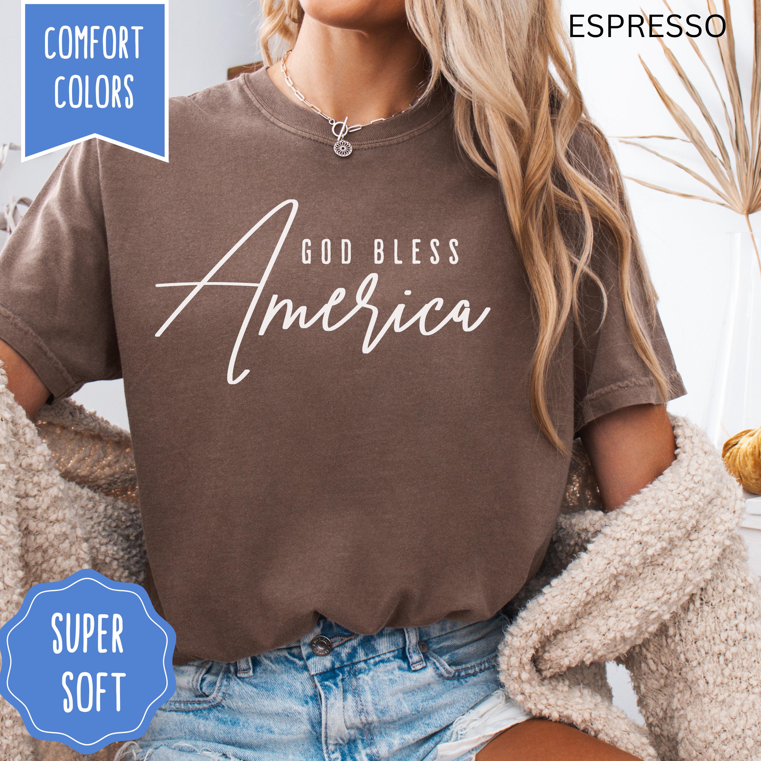God Bless America USA Shirt, 4th of July Comfort Colors T-shirt, Memorial Day TShirt Patriotic Independence Day Outfit USA Flag EST 1776 Tee