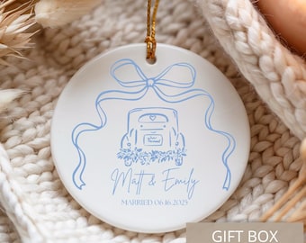 Custom First Christmas Married Ornament, Personalized Wedding Ornament Porcelain Christmas Ornament, Gift for Bride and Groom, Newlywed Gift