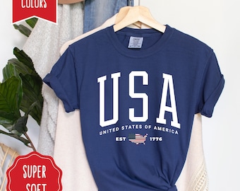 USA American Flag Shirt 4th of July Comfort Colors T-shirt Memorial Day TShirt Patriotic Independence Day Outfit USA Flag EST 1776 Tee Shirt