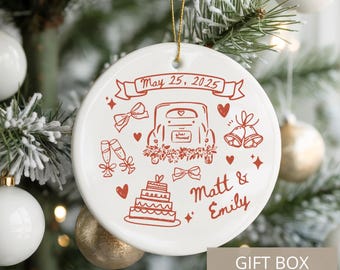 Custom First Christmas Married Ornament, Personalized Wedding Ornament Porcelain Christmas Ornament, Gift for Bride and Groom, Newlywed Gift