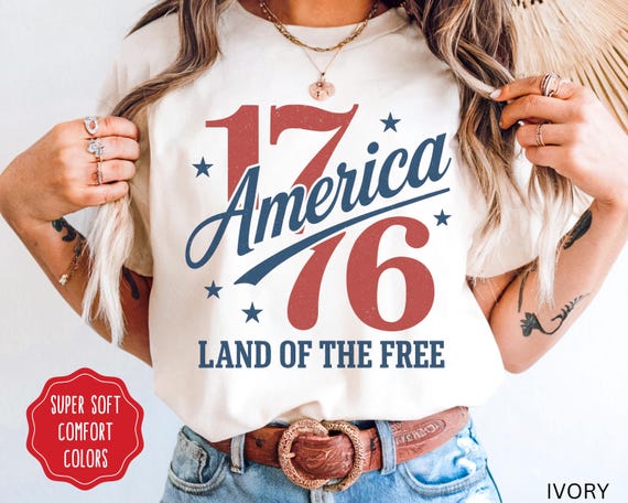 America 1776 Shirt, Land of the Free Shirt, Retro Memorial Day Tee 4th of July Tee Patriotic T-Shirts  Independence Day Shirt Comfort Colors