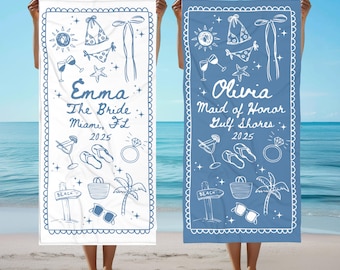 Personalized Bachelorette Beach Towel, Custom Name & Location Bridal Party Gift, Bride Trip Pool Towel, Custom Bridesmaid Wedding Favor Gift