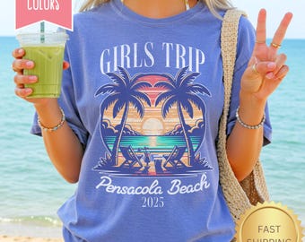 Custom Girls Trip Shirt, Personalized Girls Beach Vacation Tee, Girls Trip Favors, Comfort Colors Girls Trip Shirt Matching Travel T-Shirts
