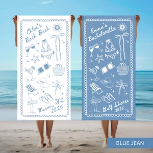 Personalized Bachelorette Beach Towel, Custom Name & Location Bridal Party Gift, Bride Trip Pool Towel, Custom Bridesmaid Wedding Favor Gift