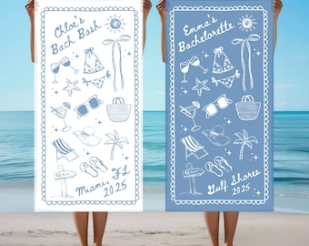 Personalized Bachelorette Beach Towel, Custom Name & Location Bridal Party Gift, Bride Trip Pool Towel, Custom Bridesmaid Wedding Favor Gift