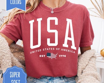 USA American Flag Shirt 4th of July Comfort Colors T-shirt Memorial Day TShirt Patriotic Independence Day Outfit USA Flag EST 1776 Tee Shirt