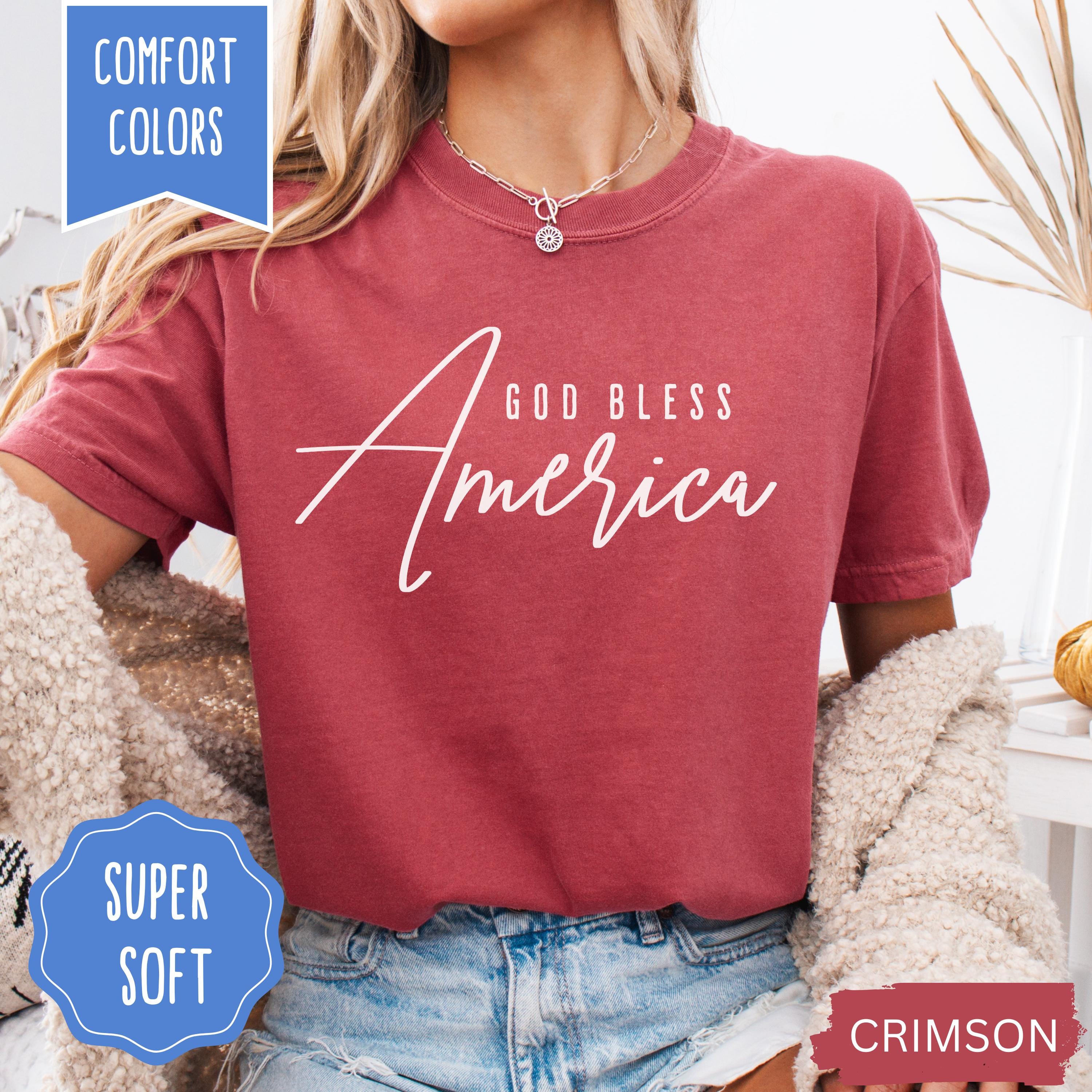 God Bless America USA Shirt, 4th of July Comfort Colors T-shirt, Memorial Day TShirt Patriotic Independence Day Outfit USA Flag EST 1776 Tee
