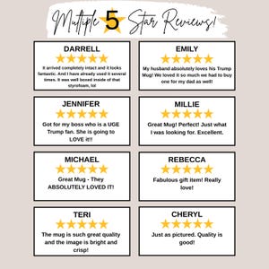K&ouml;nnte beinhalten: Bild mit Kundenbewertungen und der &Uuml;berschrift "Multiple 5 Star Reviews!". Jede Bewertung enth&auml;lt einen Namen, eine 5-Sterne-Bewertung und einen Kommentar zu einem Becher. Die Bewertungen sind in schwarzen K&auml;stchen dargestellt.