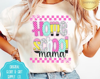 Homeschool Mama Shirt Dalmatian Pencil Doddle Checker Shirt Comfort Colors Trendy Homeschool Teacher Tee for Mom Back to School Teacher Gift