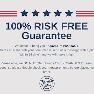 May include: A light gray graphic with red and blue elements. The text reads "100% RISK FREE Guarantee" with additional text below. A "Thank you" logo is at the bottom. The image includes stars and stripes.