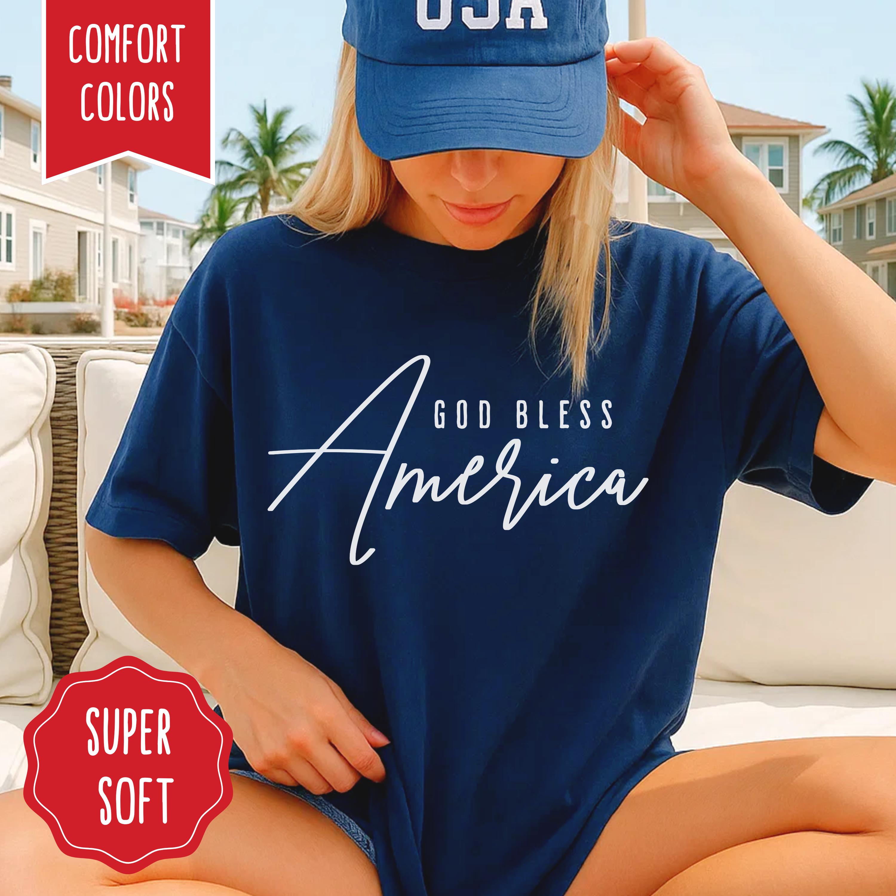 God Bless America USA Shirt, 4th of July Comfort Colors T-shirt, Memorial Day TShirt Patriotic Independence Day Outfit USA Flag EST 1776 Tee