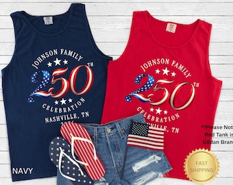 Custom Family 4th of July Tank, Personalized America 250th Shirt, Matching Patriotic Crew Tee