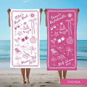 Personalized Bachelorette Beach Towel, Custom Name & Location Bridal Party Gift, Bride Trip Pool Towel, Custom Bridesmaid Wedding Favor Gift