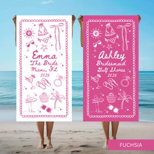 Personalized Bachelorette Beach Towel, Custom Name & Location Bridal Party Gift, Bride Trip Pool Towel, Custom Bridesmaid Wedding Favor Gift