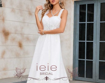 Boho Ivory Lace A-line Wedding Dress with Straps X1005