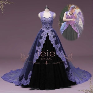 Custom Unique Purple Black Ball Gown Wedding Dress, Halloween Wedding Dress, Gothic Wedding Dress OCTOBER image 1