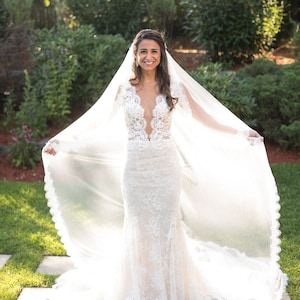 Cathedral Wedding Veil, Eyelash Lace Edge Mantilla Veil, Bridal Veil, Long Veil, Church Veil | VG1009