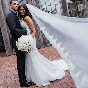 Floral Lace Cathedral Wedding Veil: Single Tier Soft Tulle
