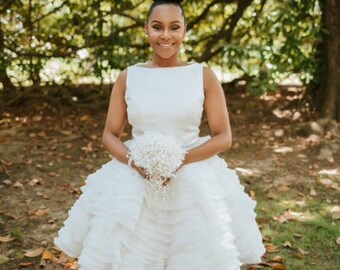 Modern Short Wedding Dress with Ruffled Skirt, Simple Minimalist Wedding Dress, Chic Wedding Dress | Dana LG170106