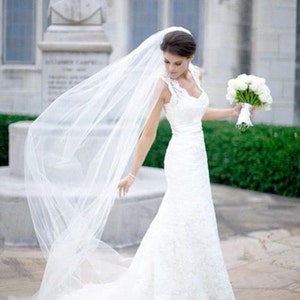 Plain 1 Tier Chapel Length Soft Tulle Veil With Raw Edge, Wedding Veil, Bridal Veil, Long Wedding Veil, Ivory Veil VG1030 image 3