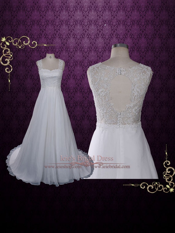 Grecian Lace Chiffon Wedding Dress With Lace Keyhole Back Etsy