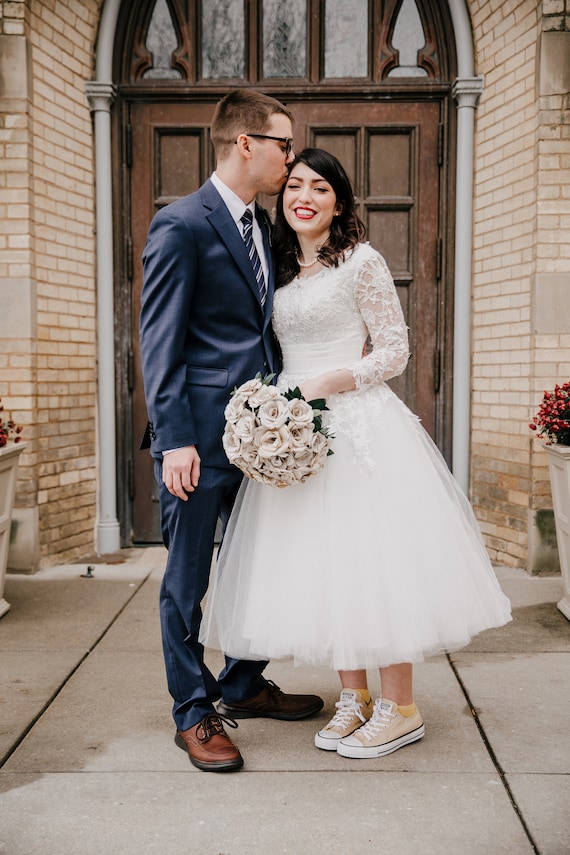 vintage style tea length wedding dress