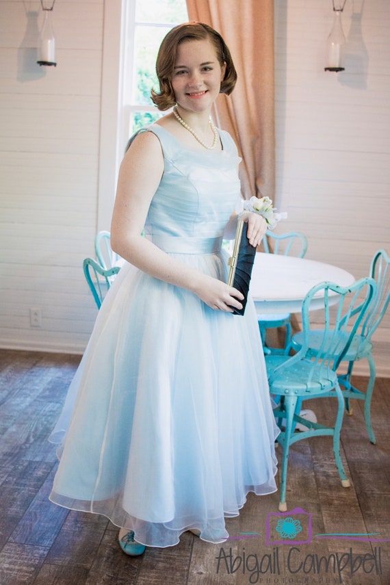 ice blue tea length dress