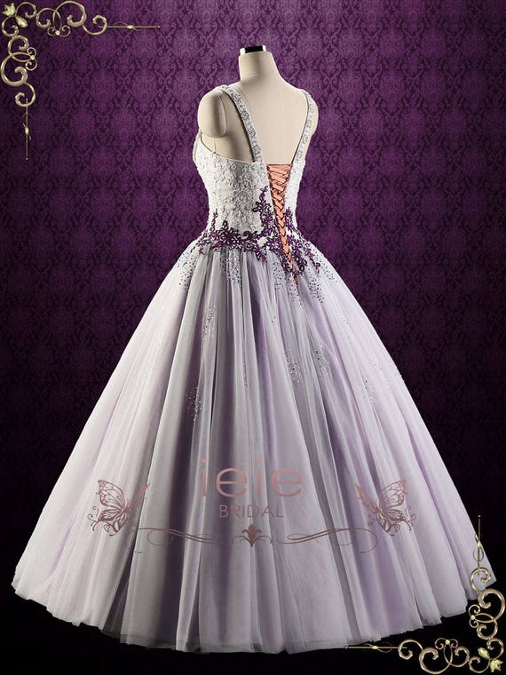 Purple Lace Ball Gown Style Wedding Dress Violet Etsy