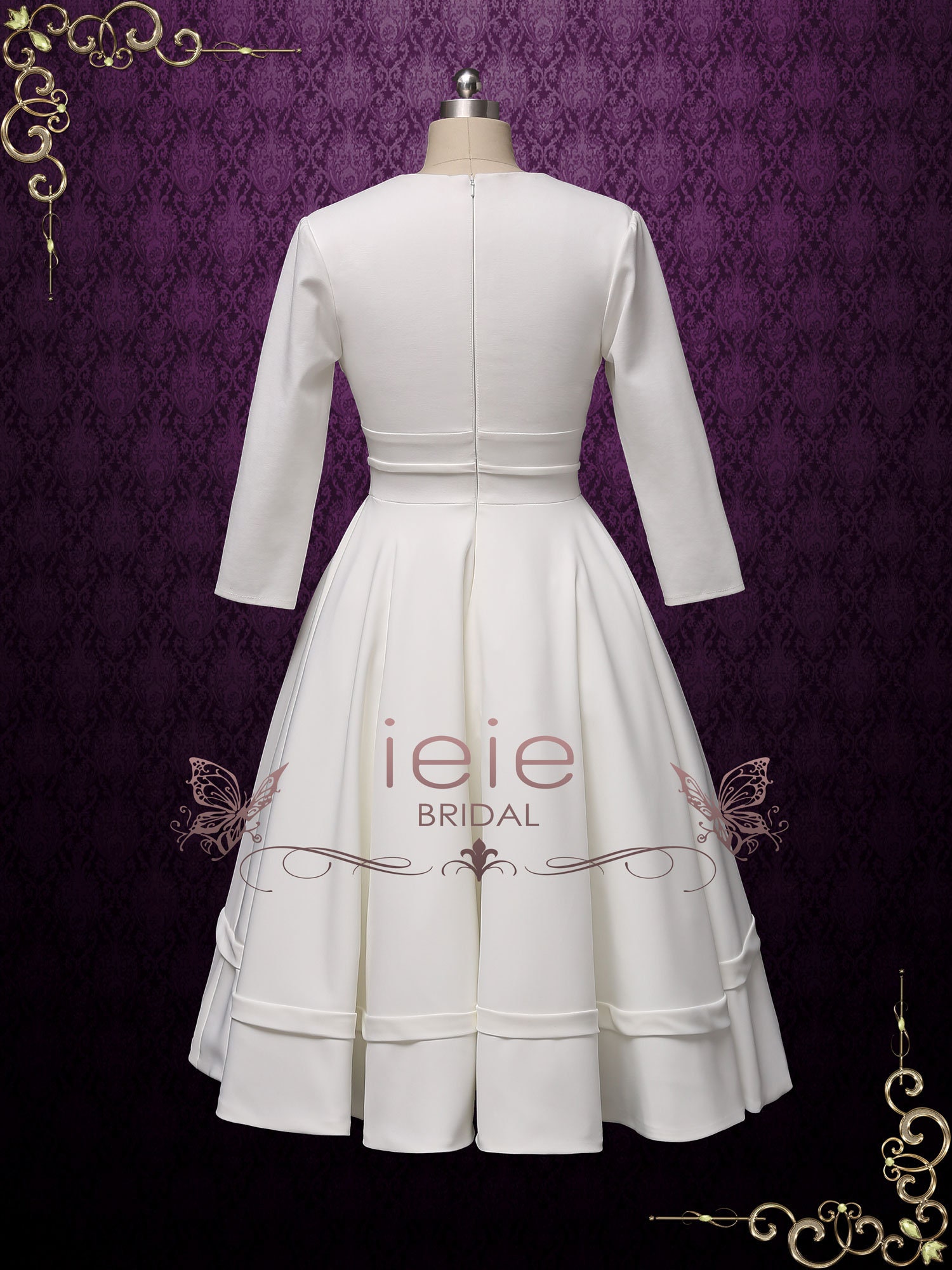 Retro Modest Simple Short Tea Length Wedding Dress With Long | Etsy