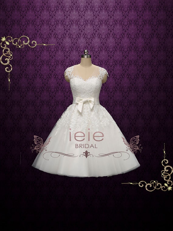 Retro Tea Length Lace Wedding Dress 50s Wedding Dress 60s Etsy
