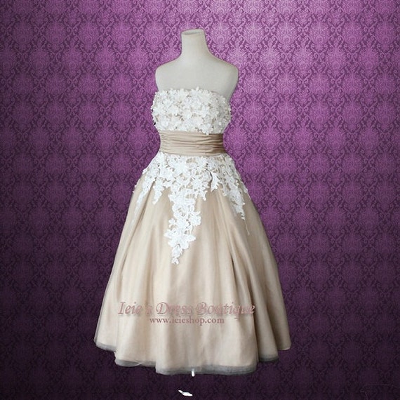 Retro 50s Tea Length Mocha Lace Wedding Dress | Etsy