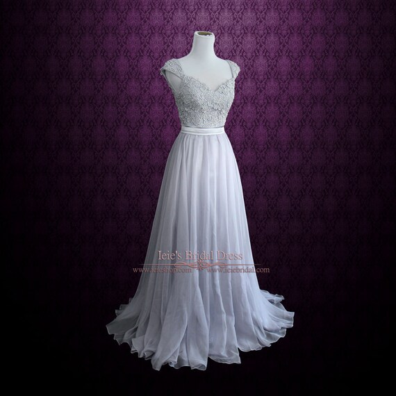 Gray Chiffon Lace Dress With Cap 