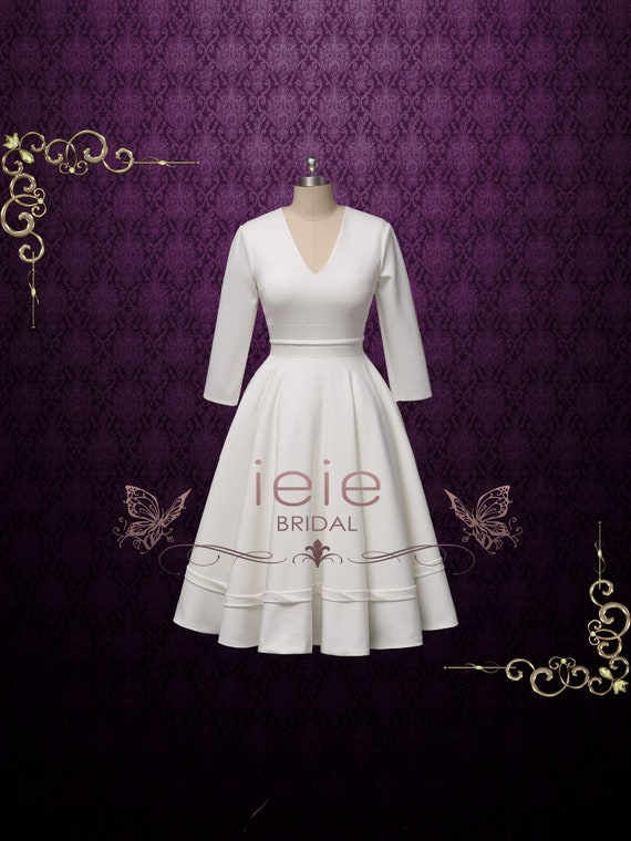 Retro Modest Simple Short Tea Length Wedding Dress With Long Etsy