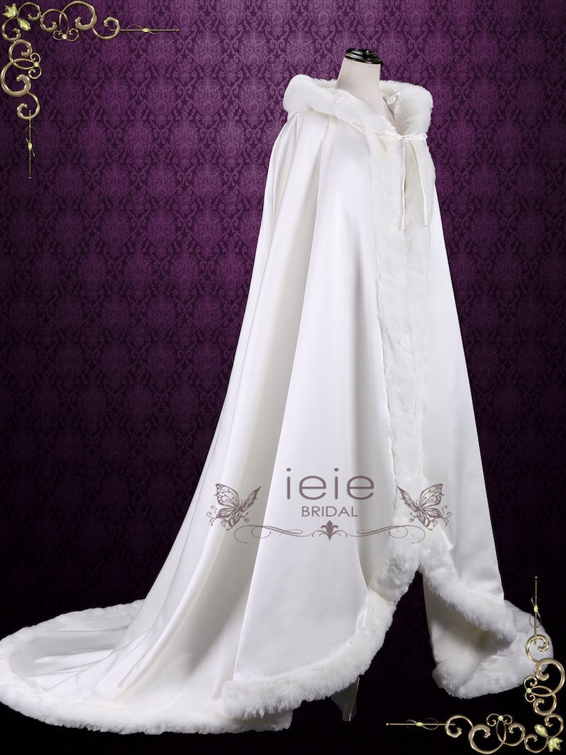 Winter Long 76 inches Wedding Cloak with Fur Edges and Hood, Costume Cloak, Fantasy Cape, Cosplay Cloak