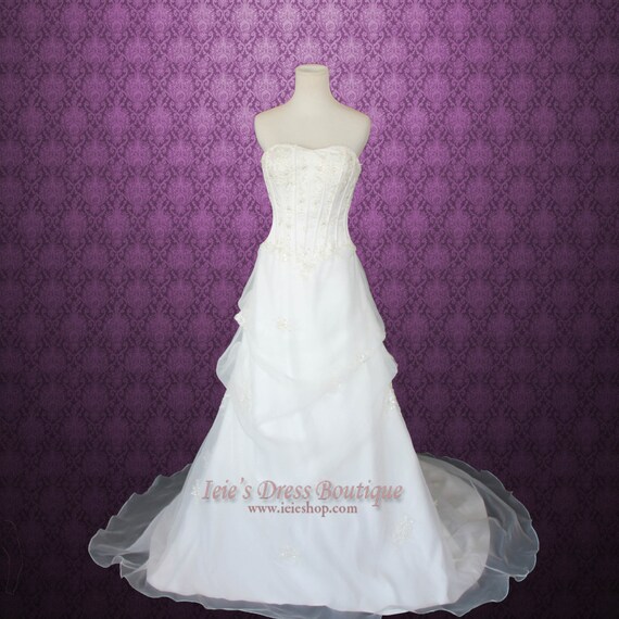 Strapless Corset A Line Organza Wedding Dress White Wedding Etsy