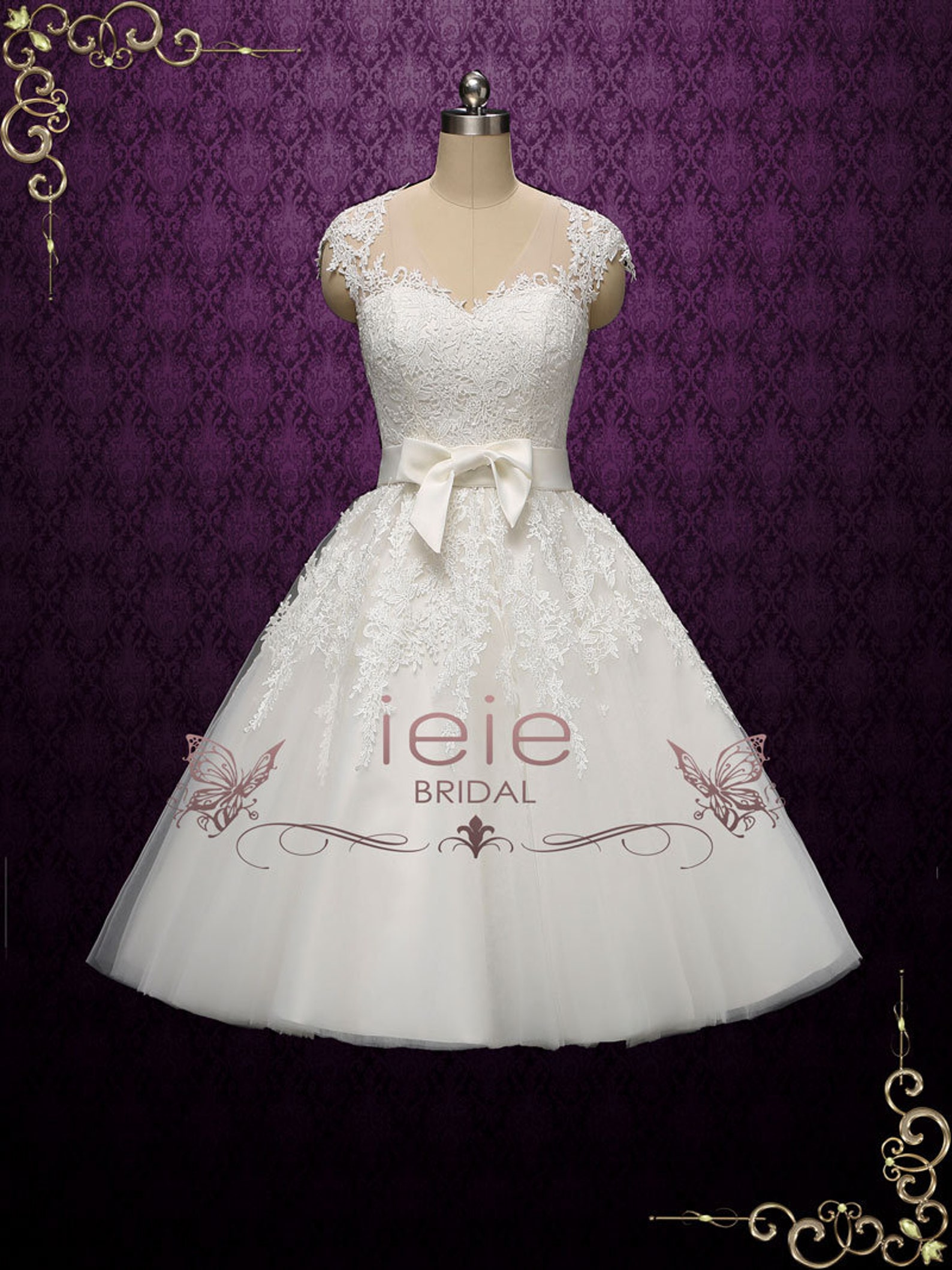Retro Tea Length Lace Wedding Dress 50s Wedding Dress 60s - Etsy