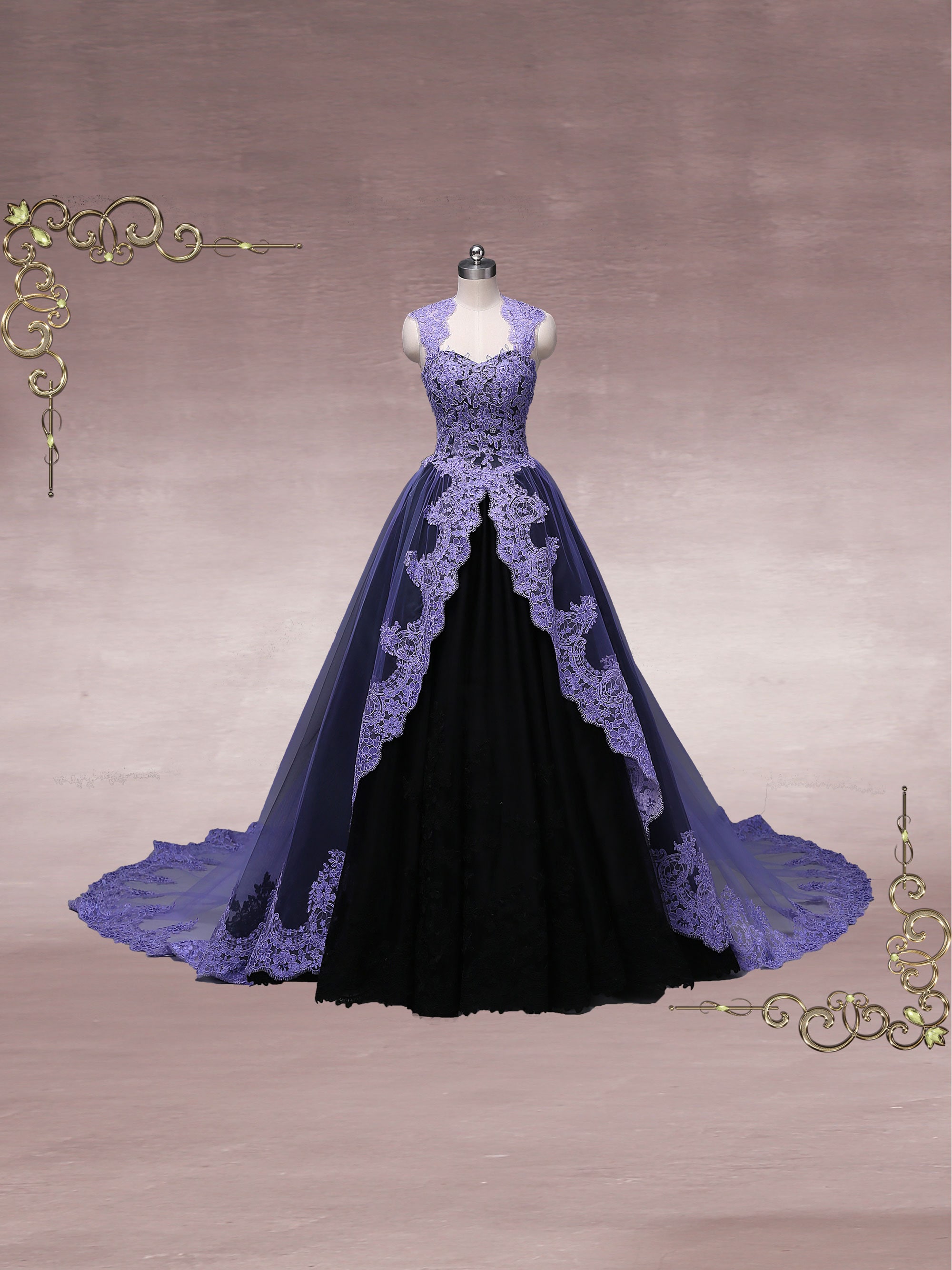 Unique Purple Black Ball Gown Wedding ...