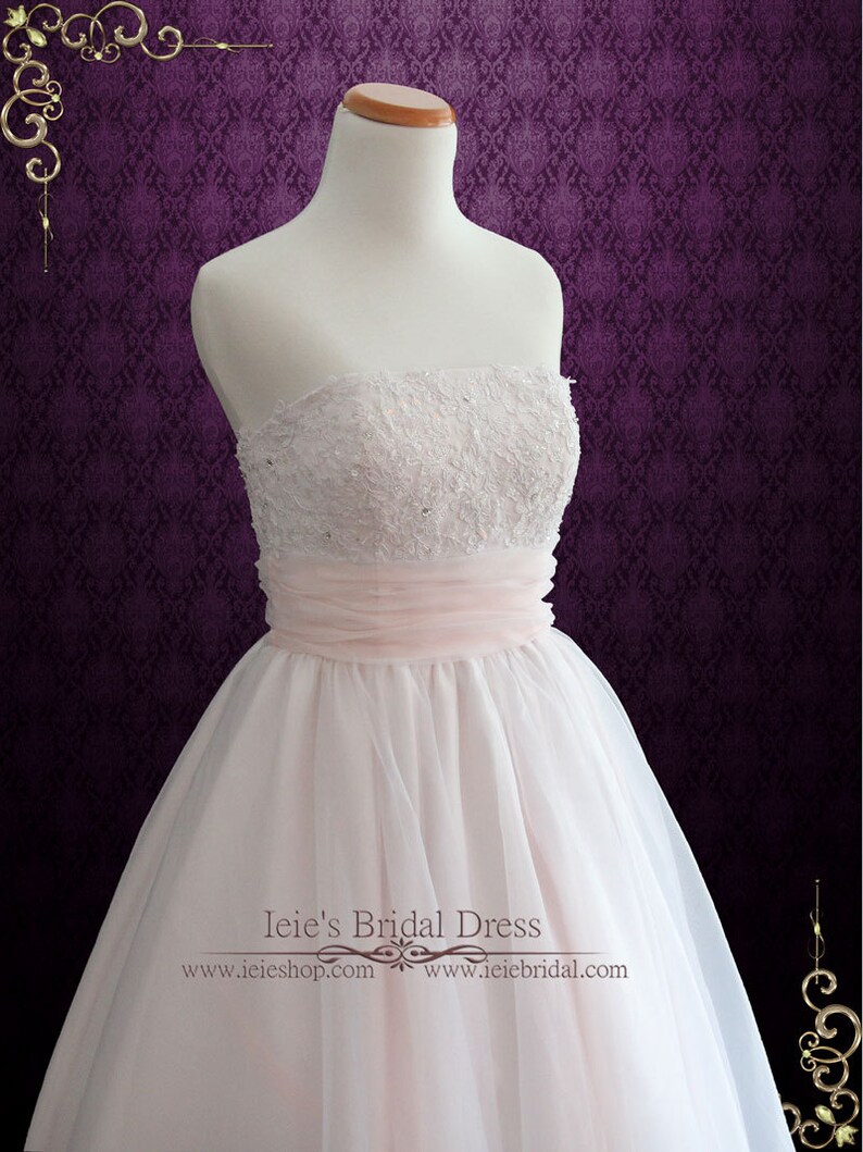 Retro Blush Pink Tea Length Lace Wedding Dress Short Wedding - Etsy