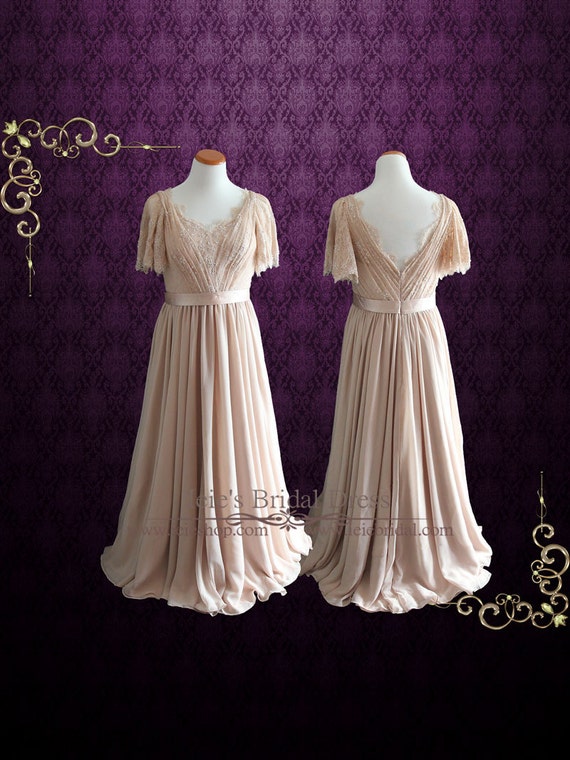 vestido de novia de gasa modesto mangas mariposa vestido de | etsy