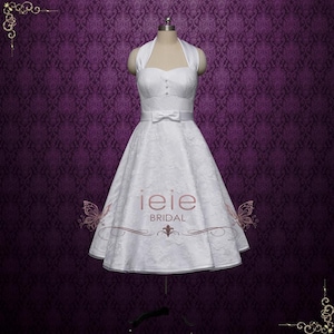 Retro Vintage 1950s style Tea Length Short Wedding Dress with Halter Neck | KENT LG221011