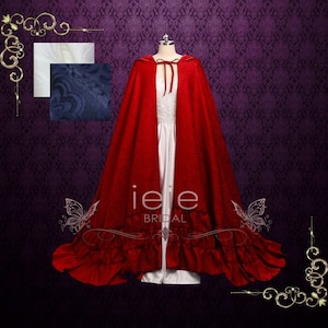 Hooded Red Cloak Cape with Ruffles at the Edge